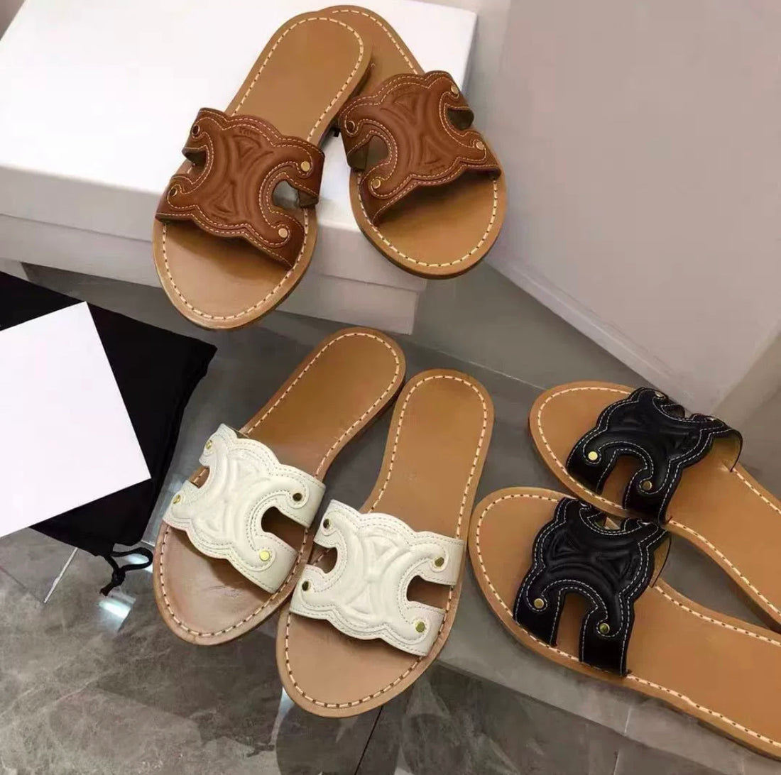 CELINA Slides Black/ Weiß/ Brown - VIBE & VOGUE