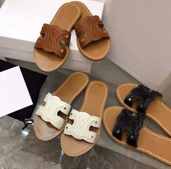 CELINA Slides Black/ Weiß/ Brown - VIBE & VOGUE